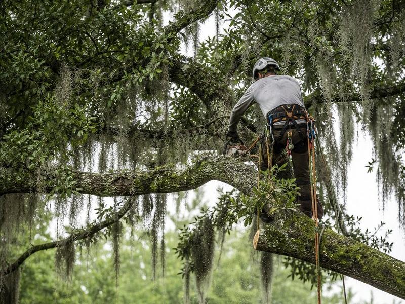 Climber in a live oak canopy